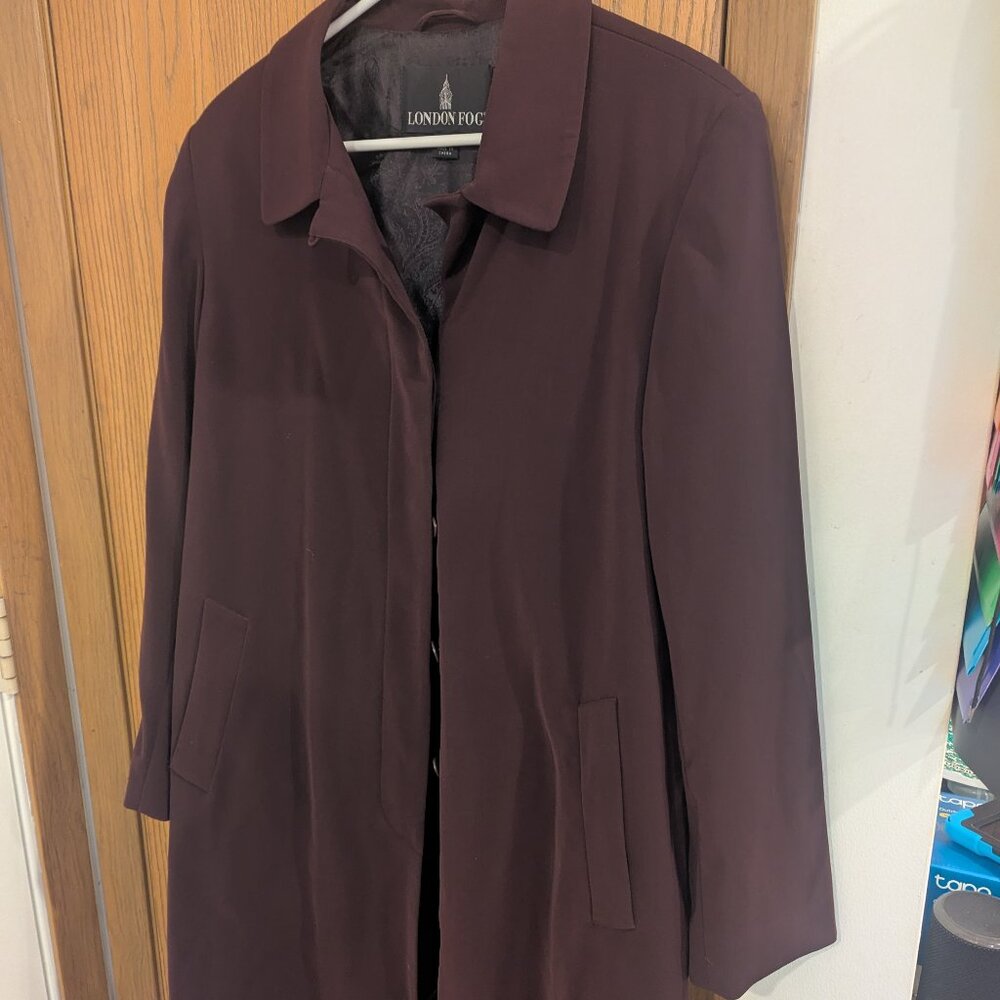 London Fog Eggplant/Plum Single Breasted Mid-length 5 Button Coat- Medium